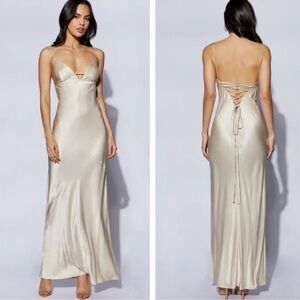 Meshki Cora Tie Back Lace Up Maxi Slip Dress Size XXS 🥂✨